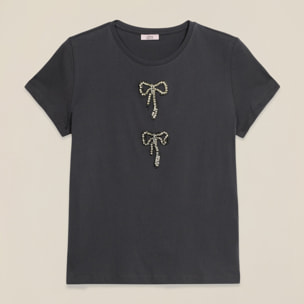 Oltre - T-shirt con charms gioiello - Grigio