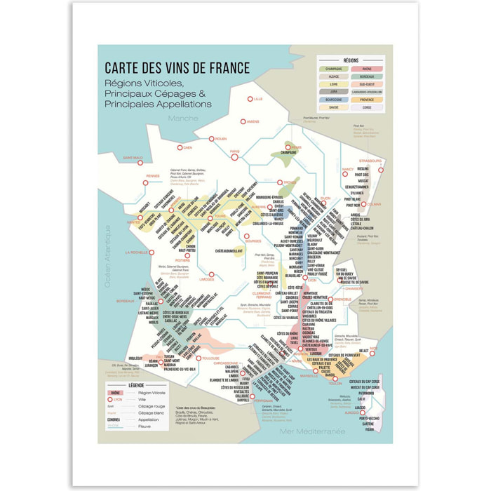 Affiche - Carte des vins de France - Frog Posters