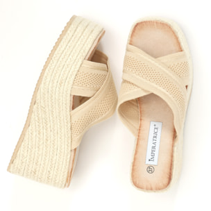 Sandali con zeppa e fasce in tessuto