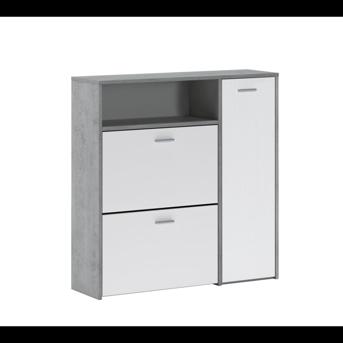 Scarpiera Mobile Portascarpe Salvaspazio Ingresso Con 2 Ribalte Doppia Profondità 4 Vani A Giorno Design Moderno Per Corridoio Sala 91.5 x 94 x 26.6 Cm Bianco e Grigio Cemento