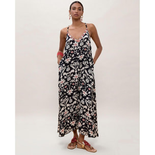 Abito lungo con spalline e stampa etnica