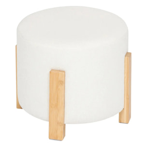 Tabouret "Bansa" bouclette bambou blanc D37,5x32cm