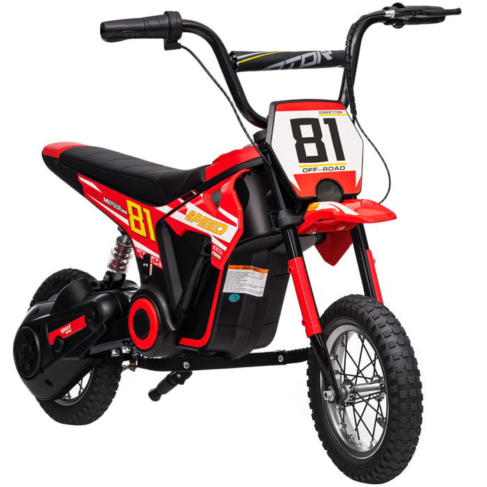 Moto Eléctrica para Niños 24V, Moto Eléctrica Infantil con Motor 250W, Velocidad de 6-16km/h, Ruedas de 12'' y Suspensión Trasera, para Niños de 8-12 Años, Rojo