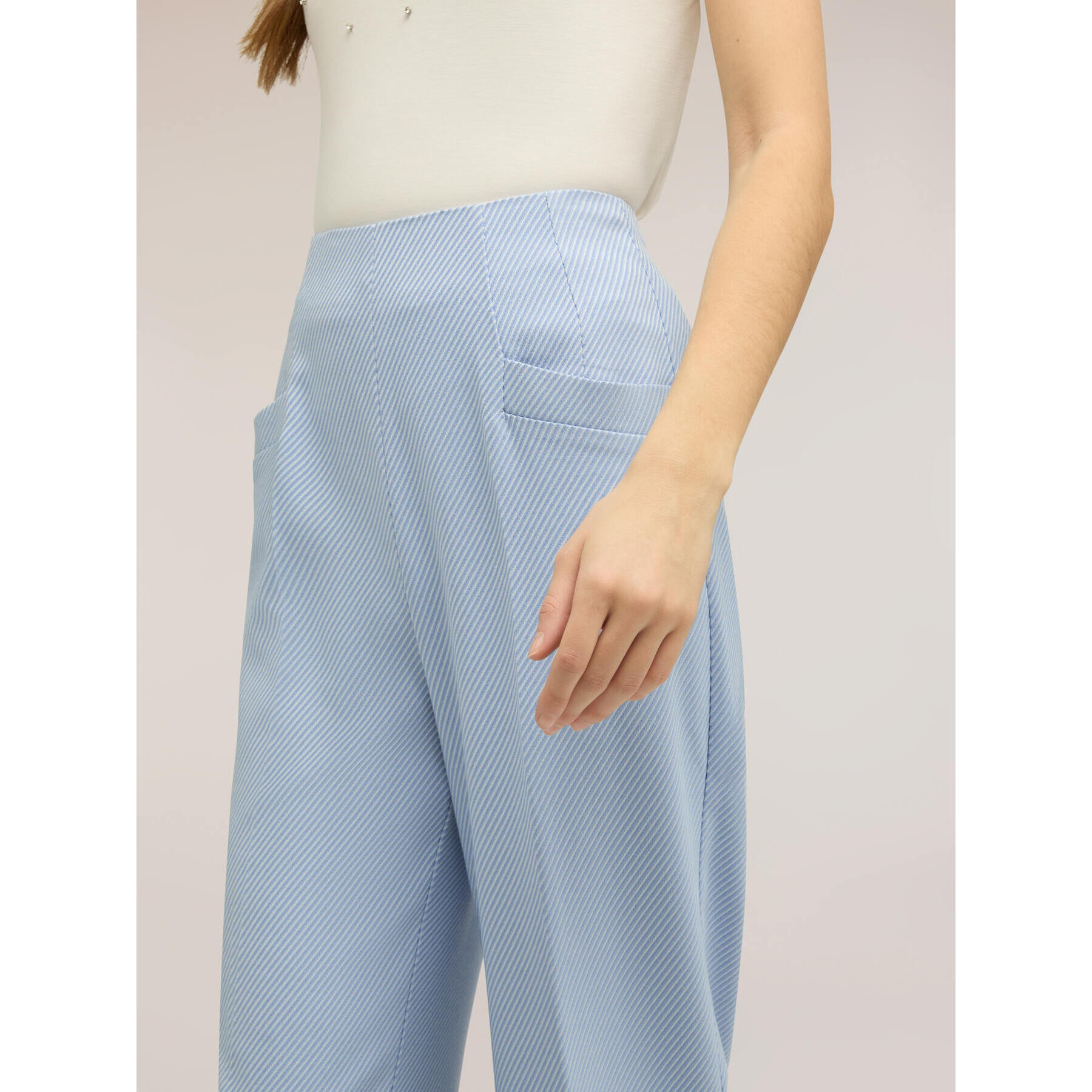 Motivi - Pantalones palazzo en tejido teñido en hilo a rayas - Light - blue