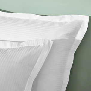Lot h.couette +taies satin de coton jeu d'unis blanc Palace raye blanc