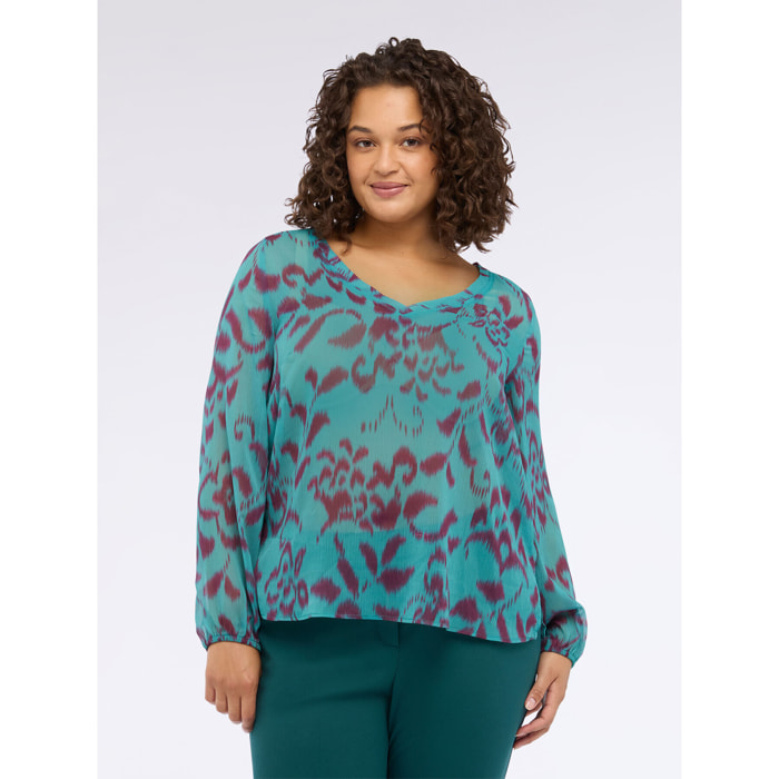 Fiorella Rubino - Blusa stampa astratta in creponne - Ottanio