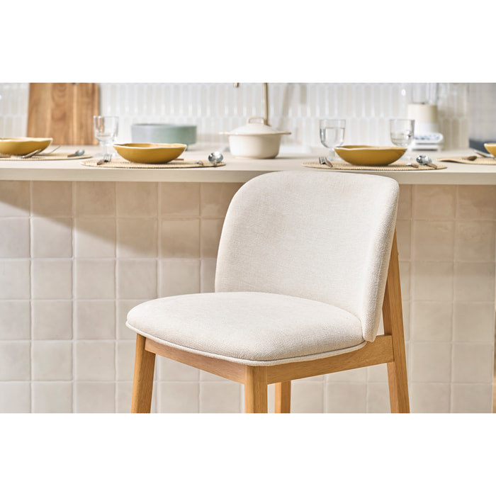 Tabourets de bar en tissu effet velours texturé beige et bois clair H69 cm (lot de 2) TIEGA