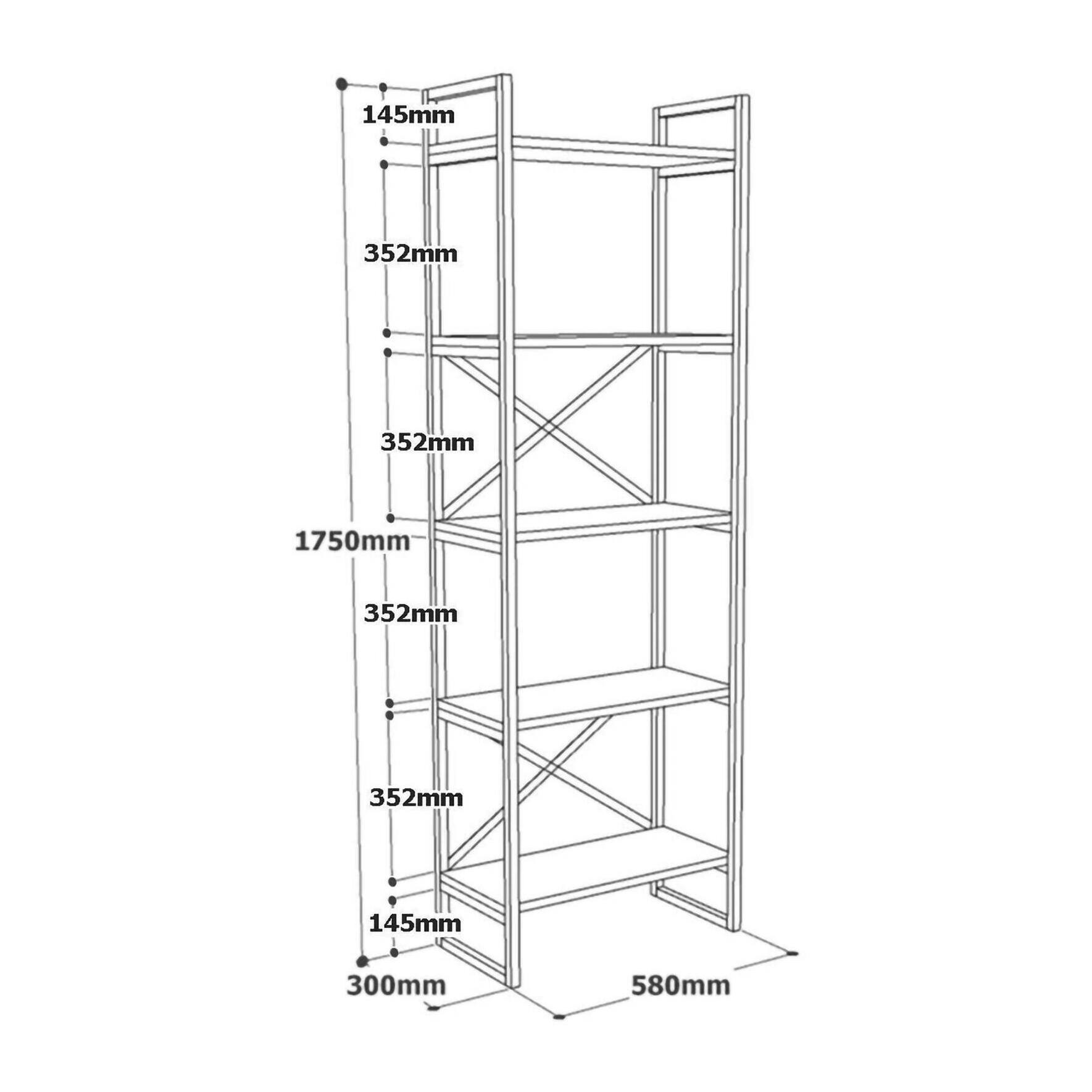 Libreria Dposc, Scaffale da ufficio, Mobile portalibri, Biblioteca, 58x30h175 cm, Quercia e Nero