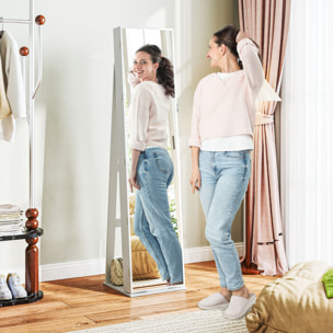 Espejo Joyero de Pie Armario Joyero con Luces LED y Cerradura Armario de Joyas con Espejo Integrada para Dormitorio Blanco con Veta de Madera