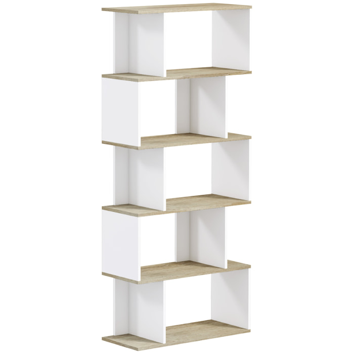 Bibliothèque design contemporain zig zag 5 étagères 6 niv. dim. 70L x 29l x 163H cm aspect bois blanc