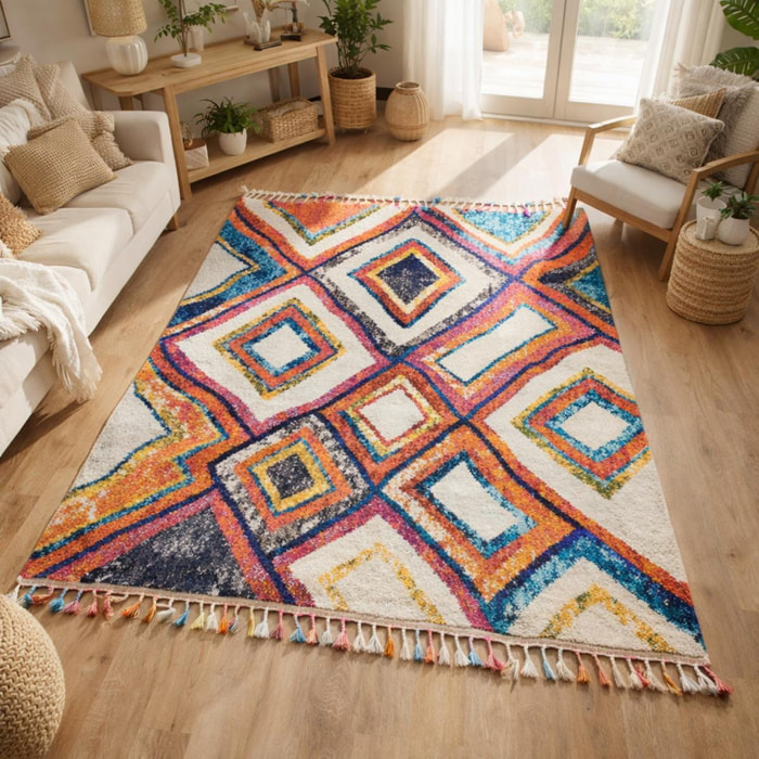 Tapis Tuke multicolore motif traditionnel berbère