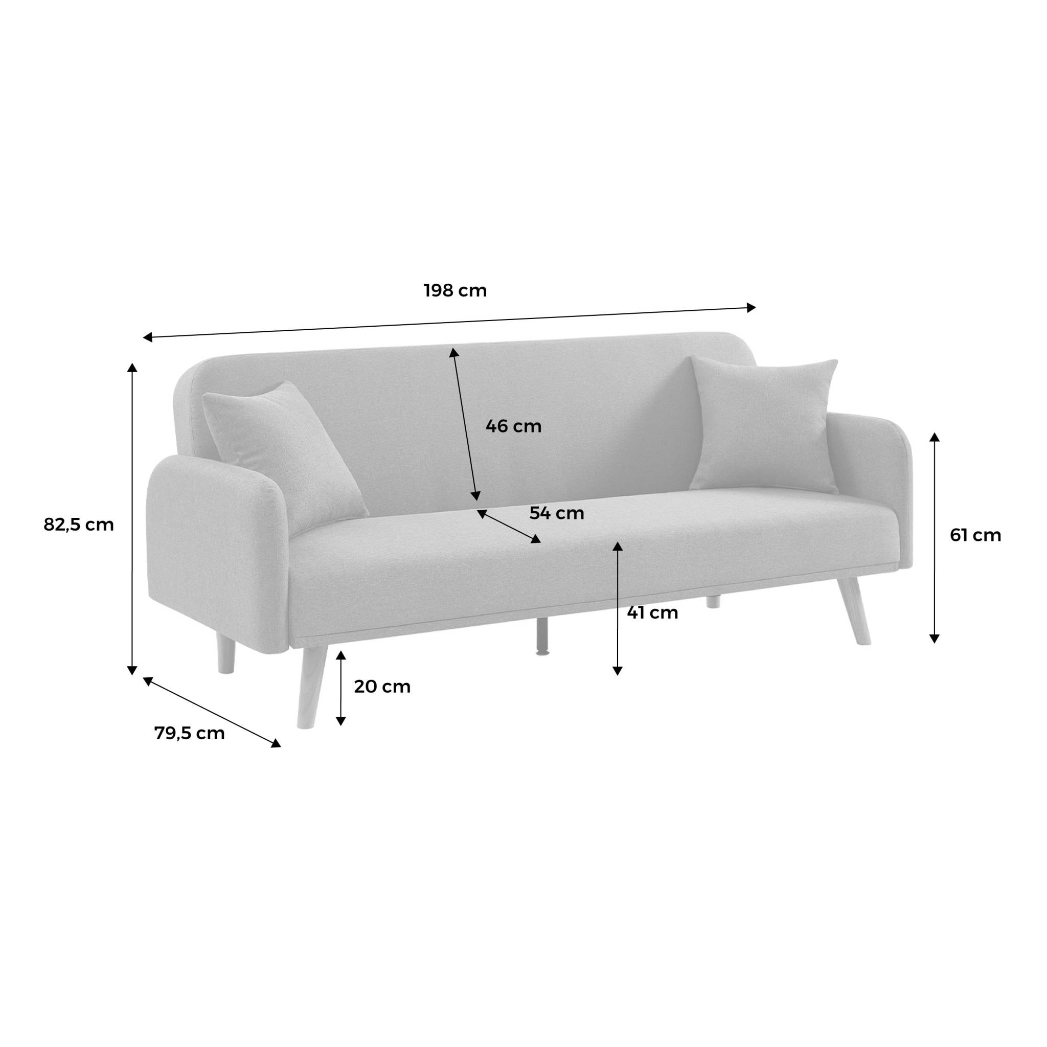 Canapé convertible 2-3 places tissu gris foncé. pieds bois d'hévéa