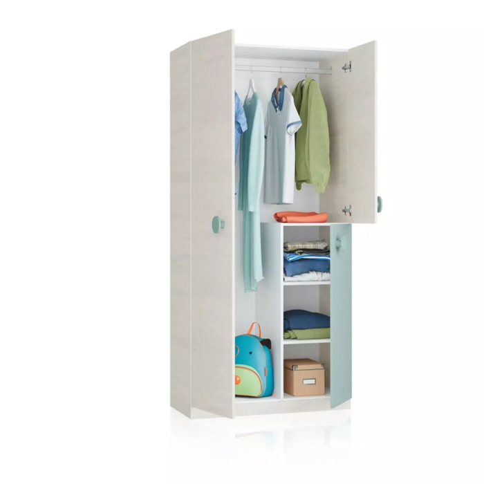 Armario juvenil Yuki Blanco Alpes - Verde Acqua