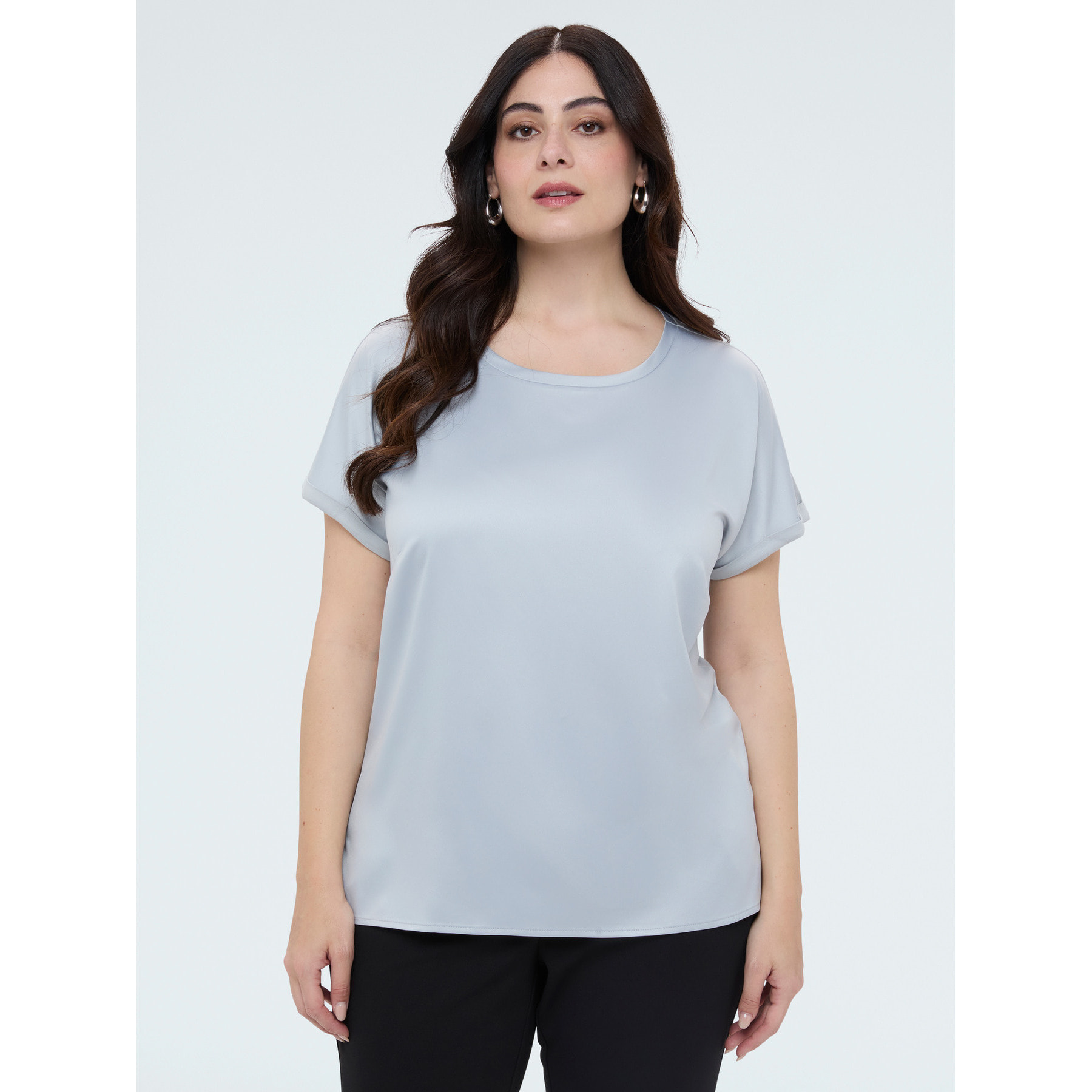 Fiorella Rubino - T-shirt bimaterica con scollo tondo - Grigio