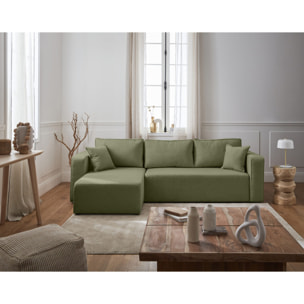 Topaze - canapé d'angle réversible - 4 places - convertible avec coffre - en tissu - Vert