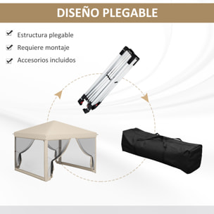 Carpa Plegable 3x3 para Exterior Cenador de Jardín Portátil con Mosquiteras Bolsa de Transporte Marco de Acero y Tela Oxford Resistente para Fiestas Camping Beige