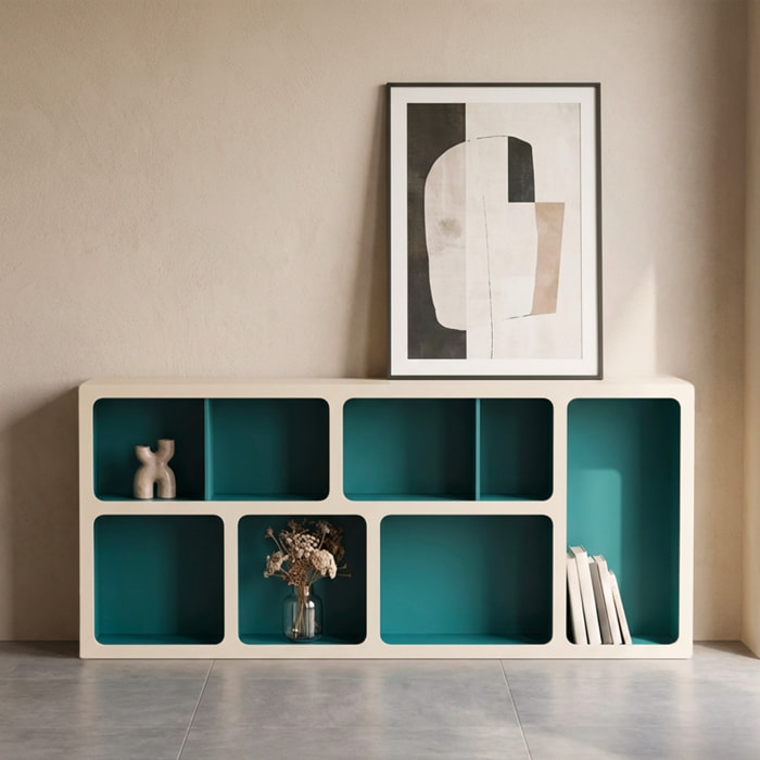 Etagère bibliothèque organique décor bois bicolore 8 compartiments  AGATHA