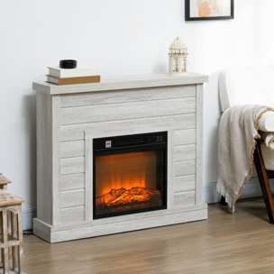 Chimenea Eléctrica 1800W Chimenea Decorativa con Efecto de Llama Mando a Distancia Temporizador Semanal Protección Contra Sobrecalentamiento para Sala 30 m² Gris Claro