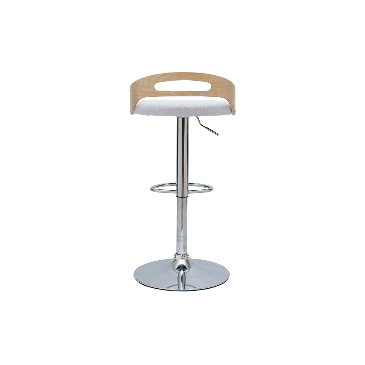 Tabouret de bar réglable design bois clair et tissu gris clair MANO