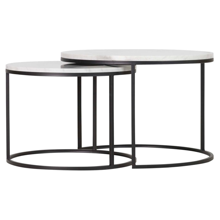 Set 2 Mesas Marmol Metal Negro 60x60x41 50x50x38cm