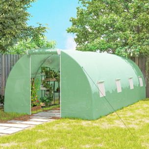 Invernadero de Exterior 6x3x2 m, Invernadero de Túnel con Puerta Enrollable, 8 Ventanas de Malla, Cubierta PE 140g/m² y Marco de Acero Galvanizado, Anti-UV, Impermeable, para Cultivos, Verde