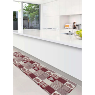 SALLY Alfombra vinílica de cocina patchwork en rojo, varias medidas disponibles.