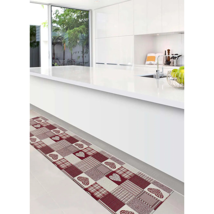 SALLY Alfombra vinílica de cocina patchwork en rojo, varias medidas disponibles.