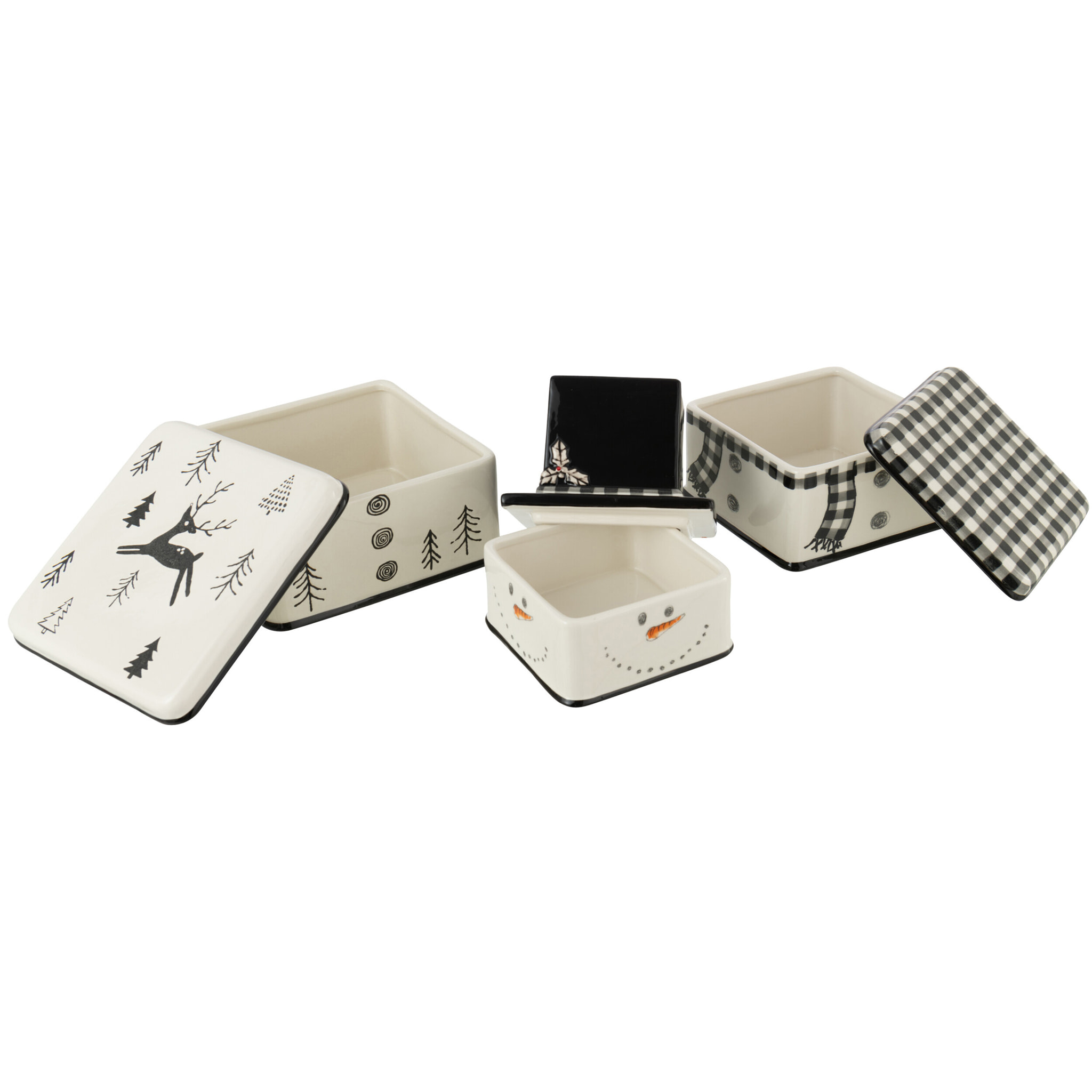 J-Line mug Bonhomme de Neige Dolomie - céramique - noir/blanc - boîte de 3