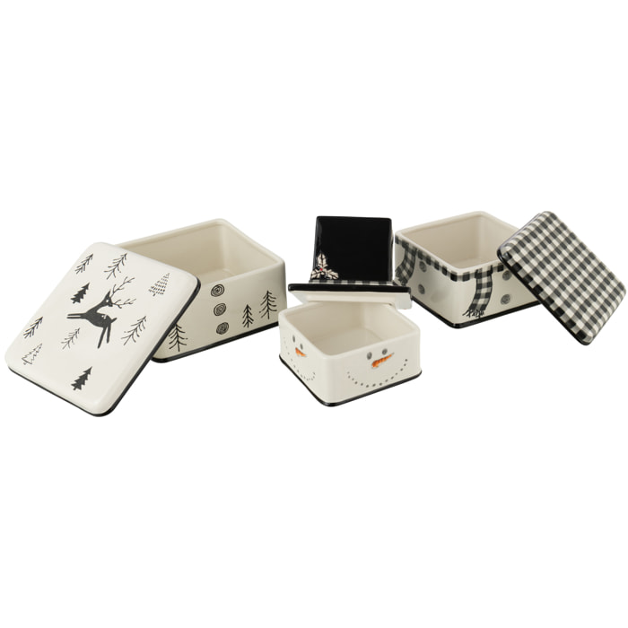 J-Line mug Bonhomme de Neige Dolomie - céramique - noir/blanc - boîte de 3