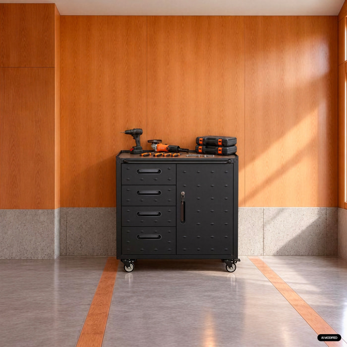 Meuble bas de rangement pour garage avec 4 tiroirs et une porte  BOBBY