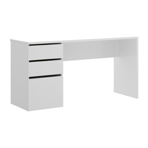 Scrivania Ardina, Scrittoio multiuso da ufficio o cameretta, Tavolo da studio lineare con 2 cassetti e 1 anta, 139x60h75 cm, Bianco lucido