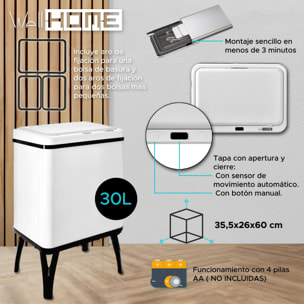 Well home - cubo de basura inteligente con apertura automática y contacto manual 30l, 35,5x26x60cm color blanco.