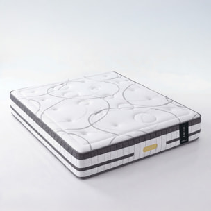 Ensemble Matelas Hybride Concorde & Sommier Bois, Ressorts Ensachés & Mémoire de Forme, 26 cm, Technologie Tri-lattes, Soutien Ferme