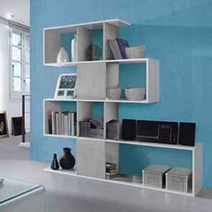 Libreria Elche Design Zig Zag Scaffale Mensola Moderna Mobile per Libri con Ripiani per Soggiorno Salotto 145 x 145 x 29 cm Bianco e Grigio Cemento
