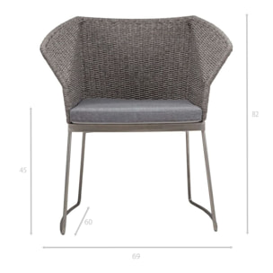 Fauteuil de table extérieur en corde pieds en acier inoxydable