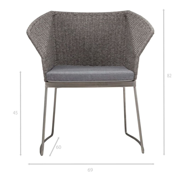 Fauteuil de table extérieur en corde pieds en acier inoxydable