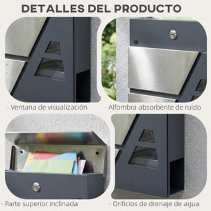 Buzón Exterior de Acero Inoxidable, 13 L, Buzón de Pared Correo con Cerradura y 2 Llaves, Cierre Silencioso, Tapa Antilluvia, Soporte para Periódicos, Moderno, Fácil de Instalar, Gris Oscuro