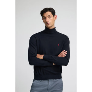 Jersey azul marino de cuello vuelto y mezcla de lana con bordado Rigby Go