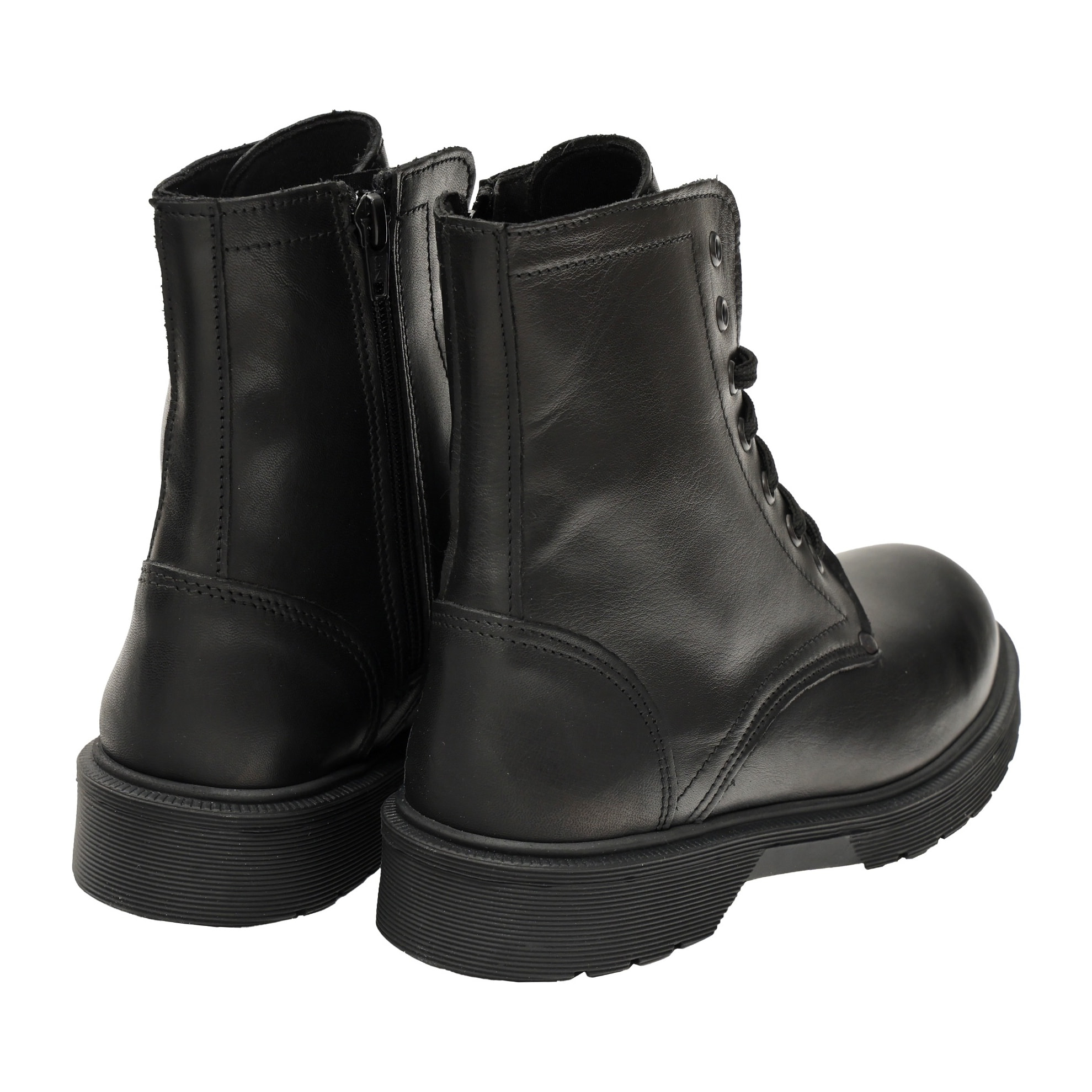 Anfibi in vera pelle con stringhe e lampo laterale