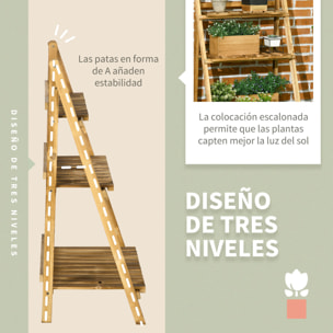 Soporte para Plantas de 3 Niveles Estantería para Plantas Plegable Soporte para Macetas de Madera para Interior y Exterior 60x37x93 cm Natural