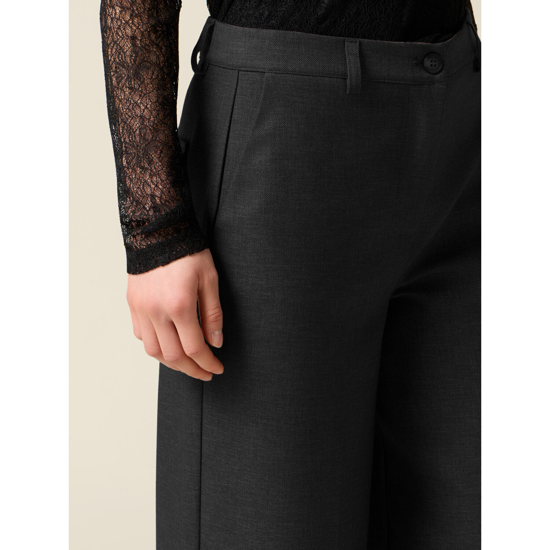 Oltre - Pantalones cropped anchos de franela - Gris