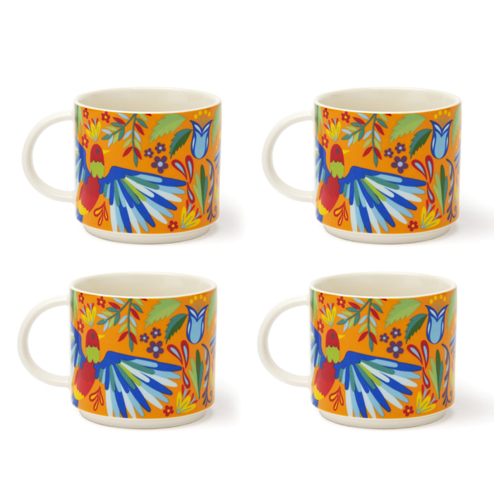 Set 4 Tazze Tè Excelsa – Mexican Flowers, New Bone China Multicolore