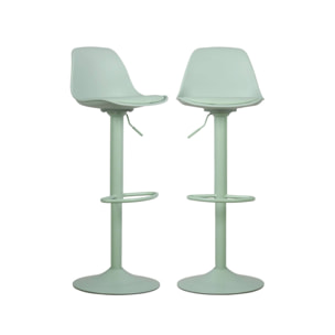 Lot de 2 tabourets de bar réglables 61.5/83.5cm - Noah - simili cuir vert céladon - hauteur réglable. repose-pieds