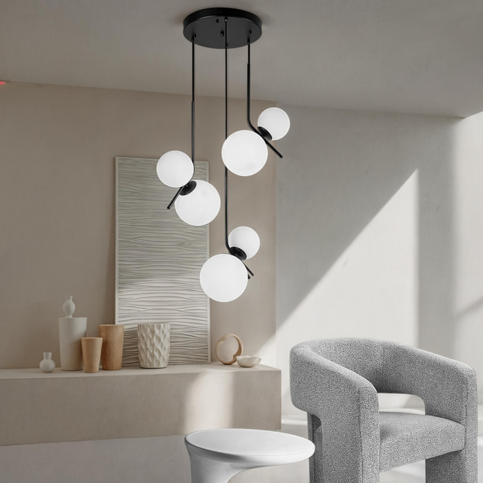 Suspension Tomasucci HENGET BIG, en acier et verre, blanc