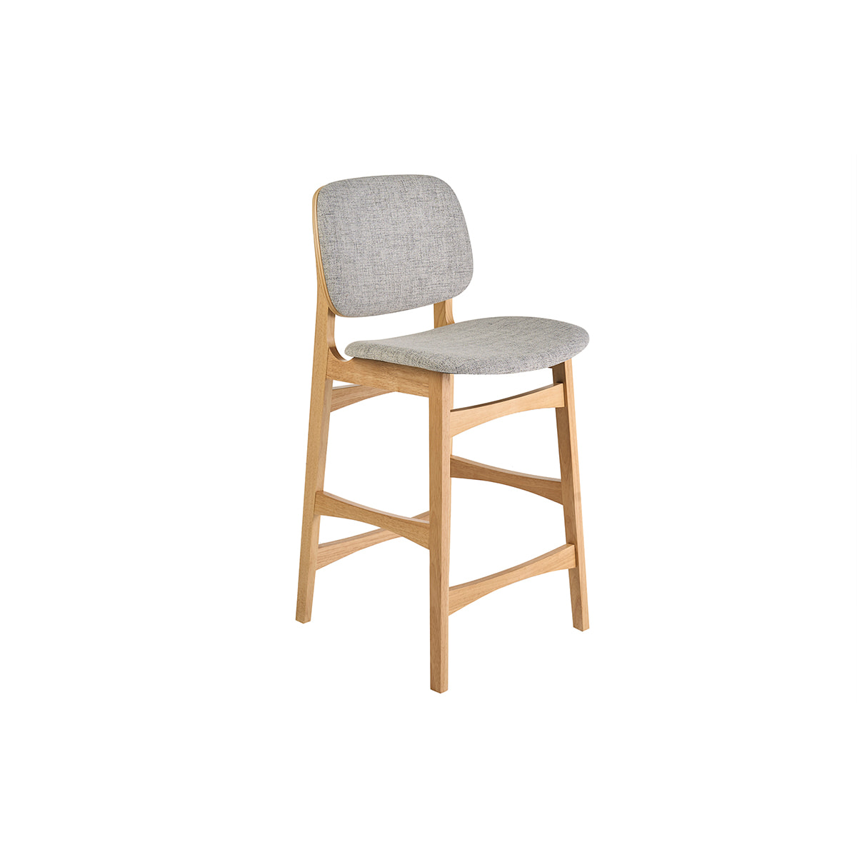 Tabourets scandinaves en bois clair frêne et tissu gris clair H66 cm (lot de 2) SOQUETTE