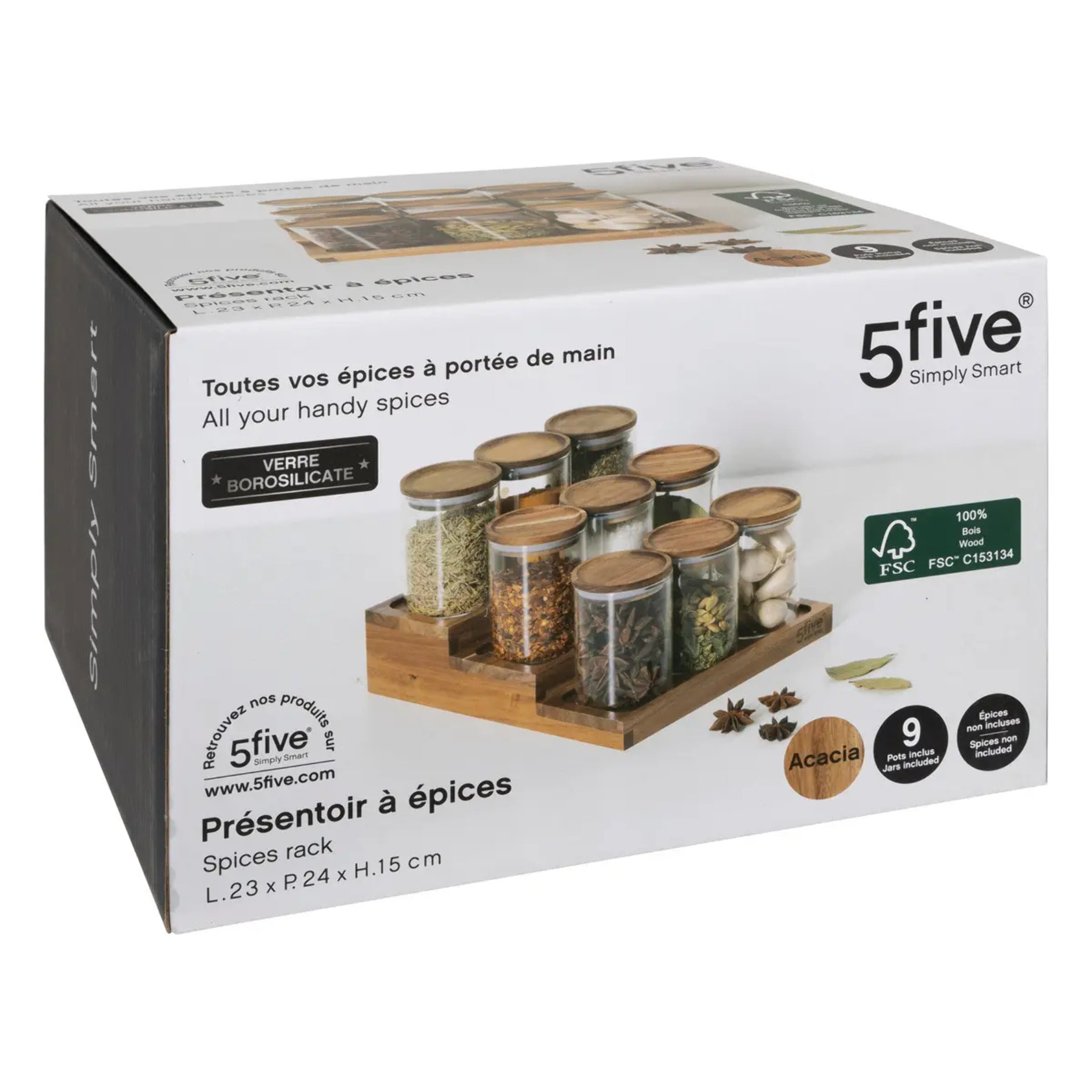 Présentoir à épices "Harmony" avec lot de 9 bocaux en acacia