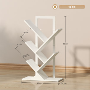 Librería en Forma de Árbol de 5 Niveles, Estantería de Libros con 5 Estantes, Estructura de Acero, para CD, DVD, Álbumes, Sala de Estar, Oficina, Estudio, Dormitorio, 50x24x82 cm, Blanco