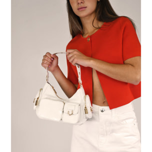 Bolso de hombro blanco con bolsillos