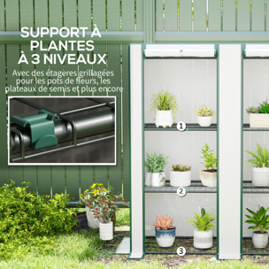 Serre de jardin balcon avec étagères métalliques 3 niveaux 2 portes acier noir PE blanc