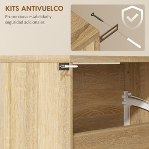 Zapatero Estrecho con Espejo, 4 Puertas Abatibles, Zapatero Entrada Recibidor para 12 Pares de Zapatos, para Pasillo, Espacios Reducidos, 63x17x146 cm, Natural